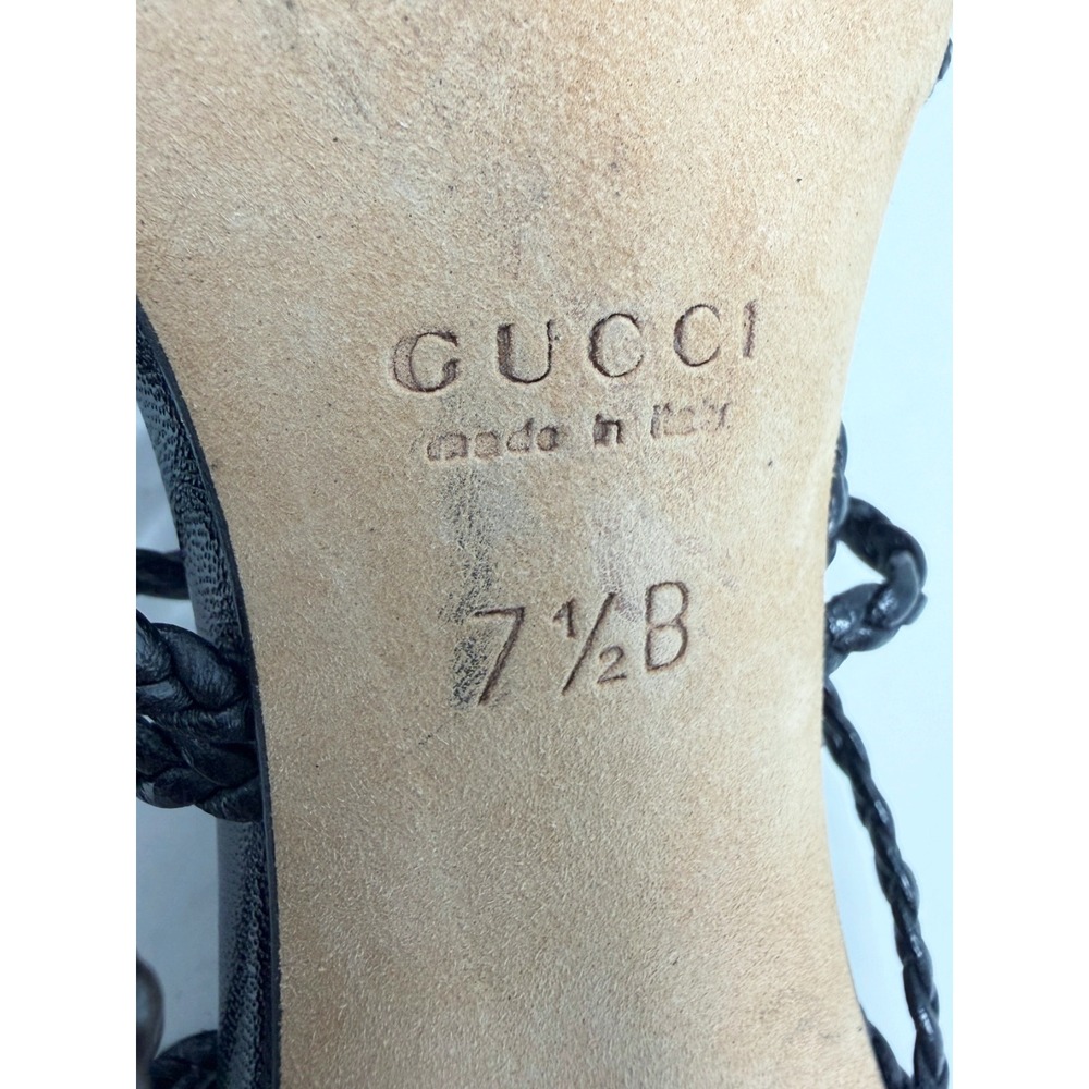 Gucci Black Strappy Heels Braided Leather Sandals 7.5 Y2K Tom Ford - Picture 7 of 9